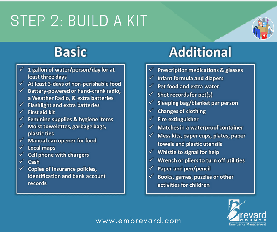 BUILD A KIT: visit www.embrevard.com to find the basics and additional supplies for a hurricane kit